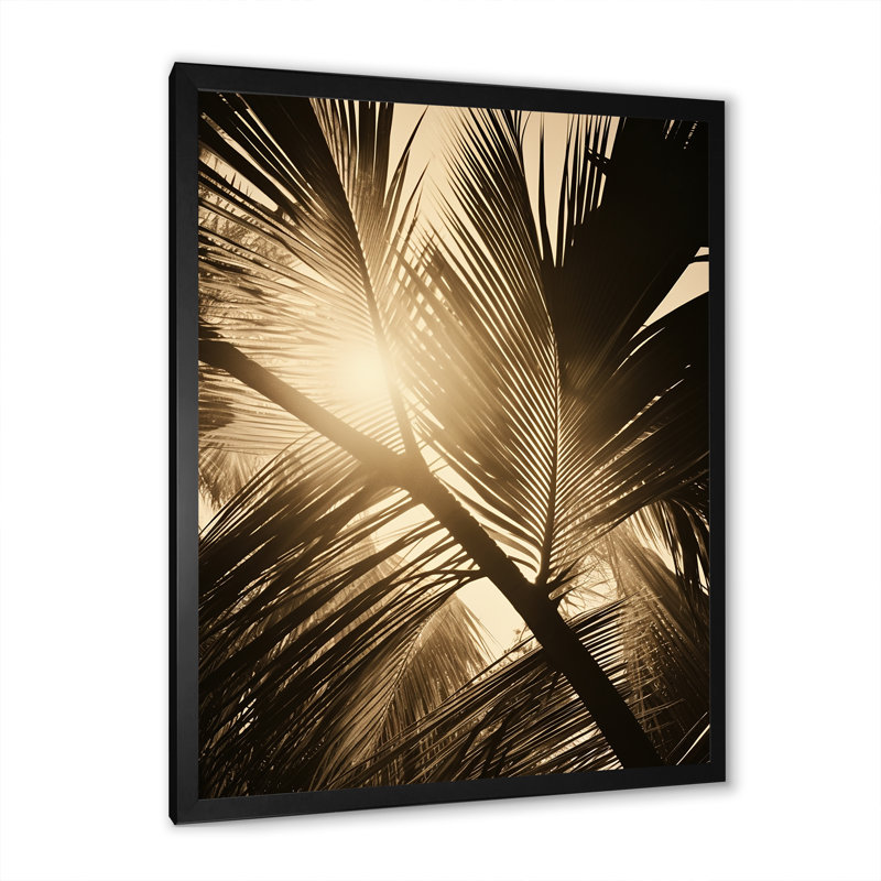 Feuilles de palmier sépia sérénité, Cadre simple noir, H 20 po x l 12 po x P 1 po