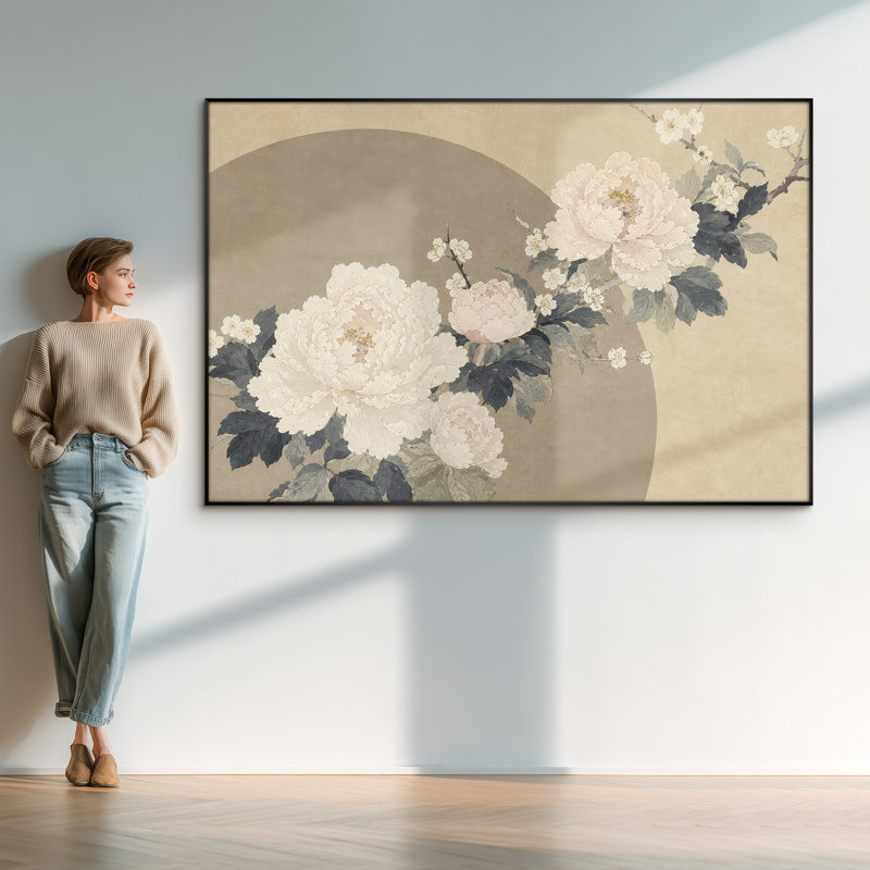 Très grand art mural imprimé sur pivoine et fleur de prunier pour le salon ou la chambre à coucher - "Assemblage requis du cadre (cadre non fini)"