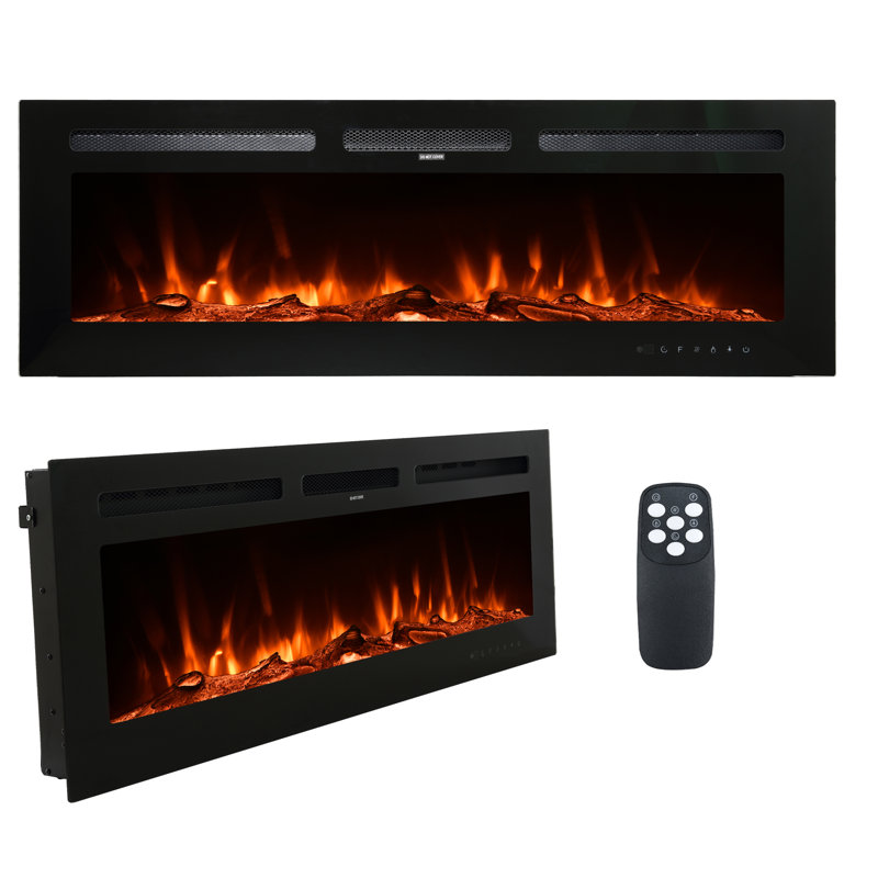 Foyer électrique encastré 1500W avec lumière supérieure tricolore, télécommande et écran tactile
