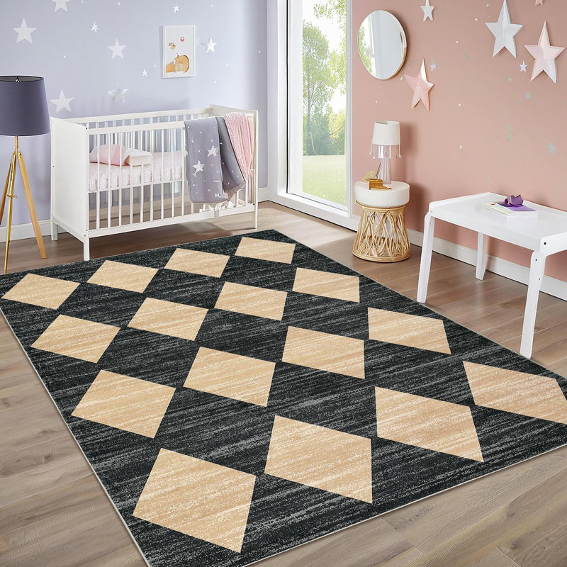 Washable Rug Modern Checkered Rugs Lattice Distressed Minimalist Aesthetic Rugs for Bedroom Laundry Farmhouse, Brown