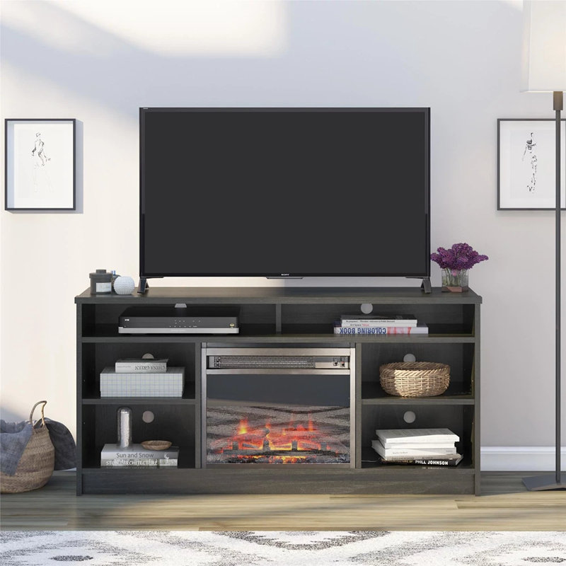 Bartosh TV Stand for TVs up to 55" with Fireplace Included, Black