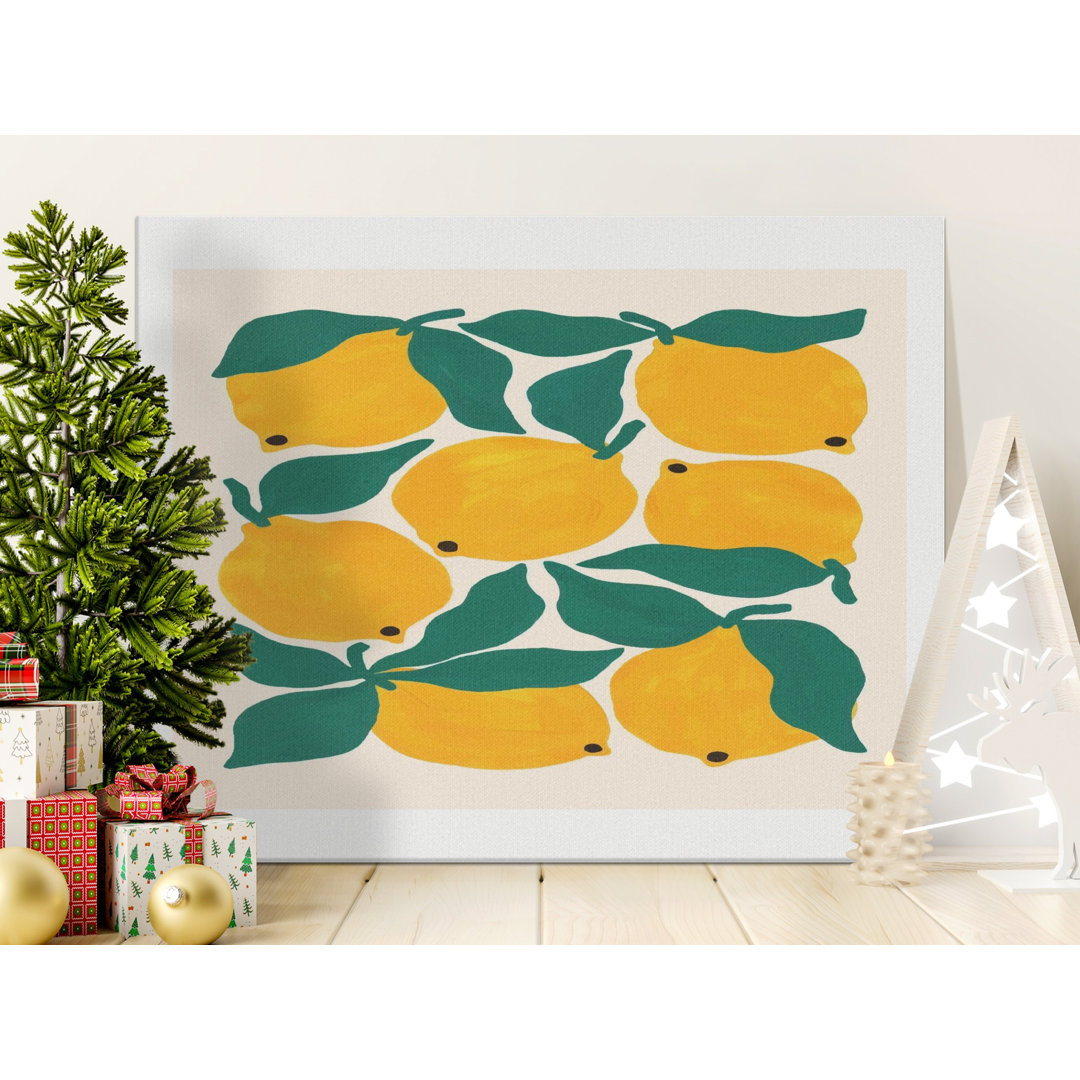 Mid Century Modern Lemon Art Canvas Print, Abstract Citrus Fruit Wall Decor, Scandinavian Kitchen Dining Room Decor, Botanical Aesthetic