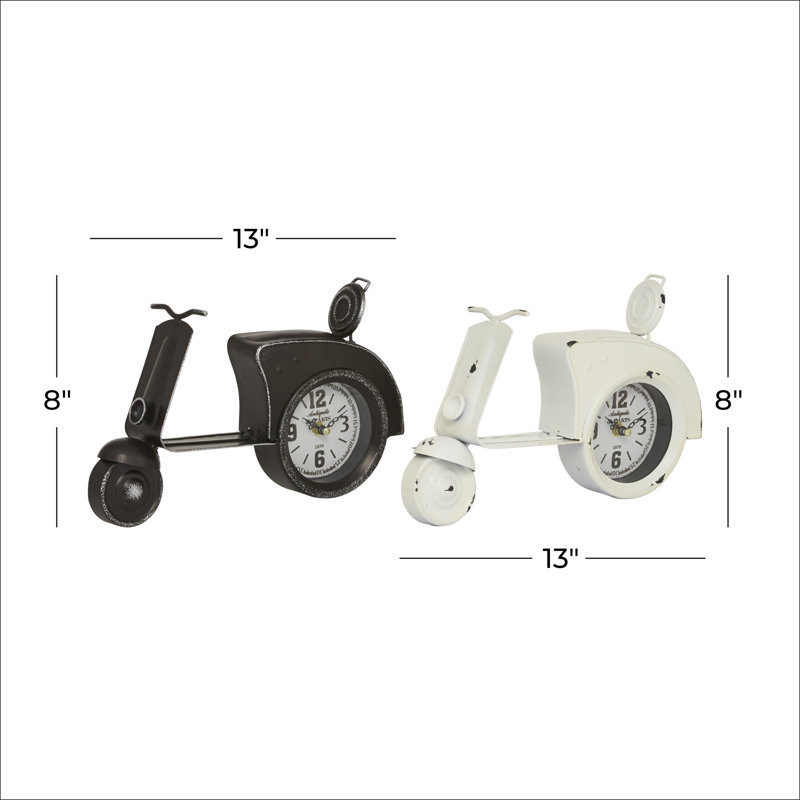 Roman Numeral Metal Mechanical Tabletop Clock with Alarm, Black / White