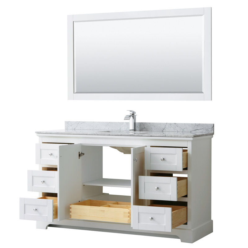 Avery 60'' Single Bathroom Vanity with Stone Top, White, Polished Chrome
