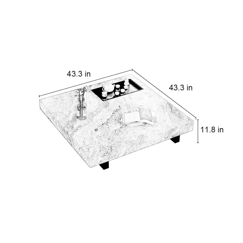 Table basse carrée flottante en marbre, H 11,8 po x L 43,3 po x l 43,3 po