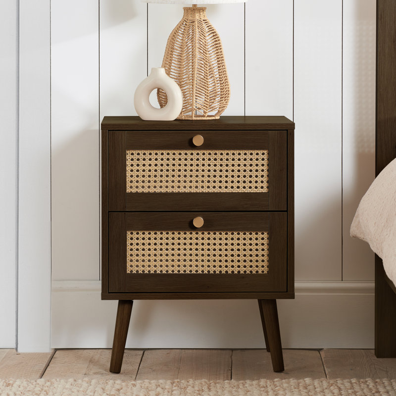 Noemi 2 Drawer Bedside Table, Walnut