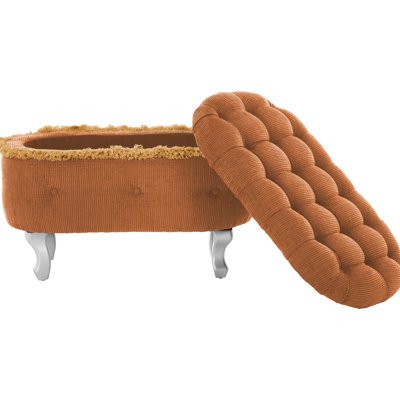 Banc de fenêtre orange en tissu à boutons 29,5 po, coussin en mousse haute densité pour fin de lit, polyvalent pour vestibule adaptable