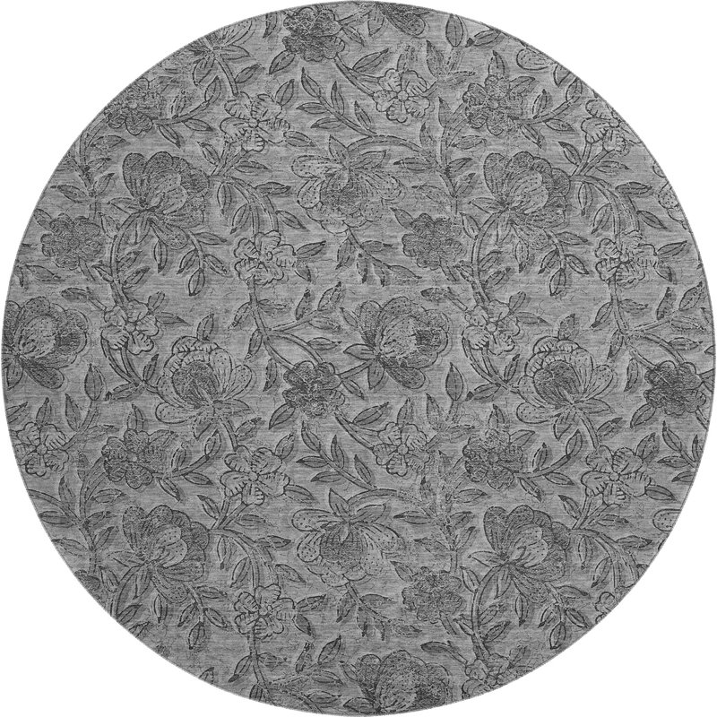 Premium Machine Washable Prisco Gray Rug, Round 8'