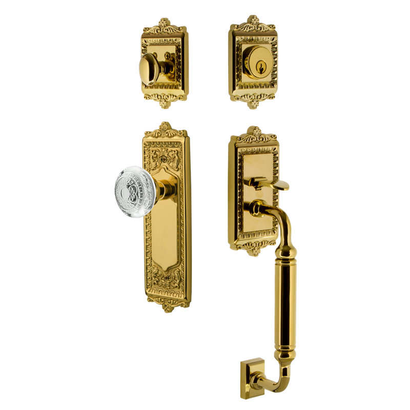 Nostalgic Warehouse Egg & Dart Plate C Grip Handleset with Single Cylinder Deadbolt and Crystal Egg & Dart Knob, 2 3/8"