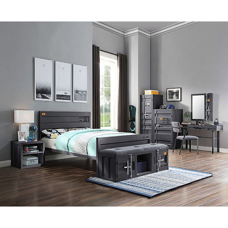 Lit plateforme simple en bronze industriel, structure en métal, thème industriel moderne, sans sommier tapissier,