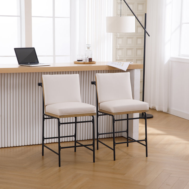 Dossier de tabouret de bar moderne rembourré avec accoudoirs poussables, tabouret de comptoir élégant avec repose-pieds, pour bar / îlot de cuisine / comptoir de réception (ensemble de 2)