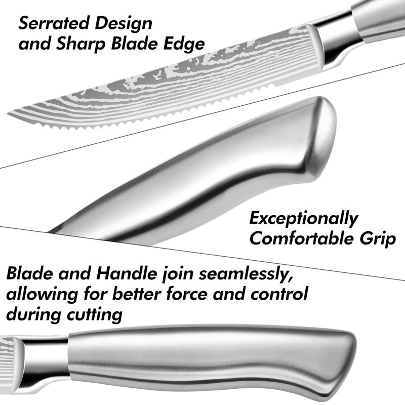 Steak Knives, 4.5 Inches Steak Knife Set Of 6, Dishwasher Safe Serrated Steak Knives German Stainless Steel Dinner Knives With Gift Box