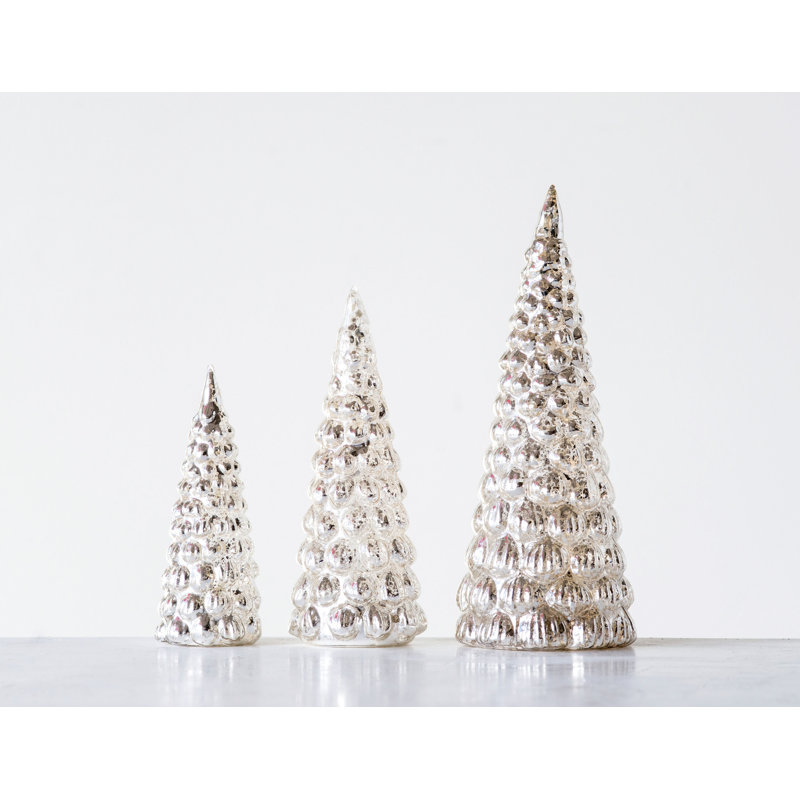 3 Piece Embossed Mercury Glass Tree Set