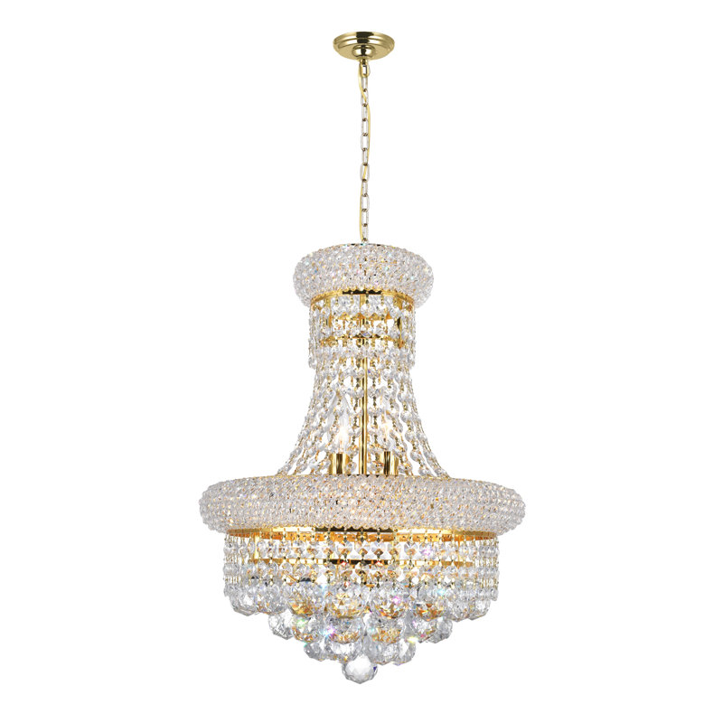 Huges Crystal 14" Gold Chandelier for Dining Rooms Living Rooms Kitchens Powder Rooms, 6-Light with E12 Bulb Base