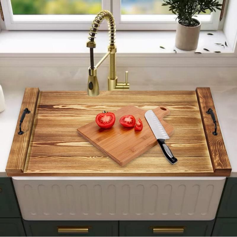Housse de poêle à nouilles, dessus de poêle à bois pour cuisinière électrique et à gaz, couvercle de cuisinière en bois pour espace de comptoir (carbonisé)