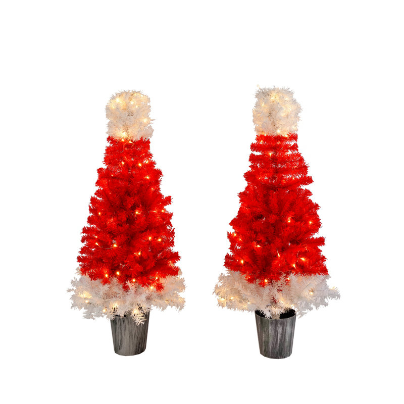 4ft Red and White PVC Christmas Hat Style Tree with Lights