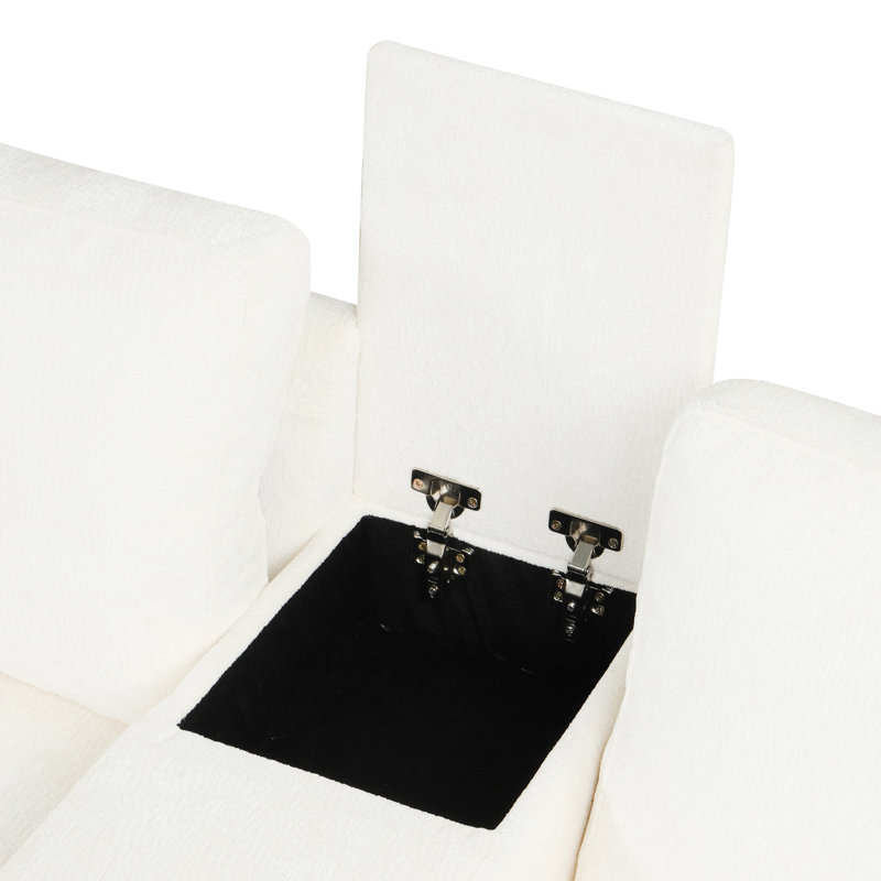 Canapé-lit réversible en forme de L avec lit gigogne, agencement personnalisable, tiroir de rangement, porte-gobelets, revêtement en chenille blanc, mécanisme de conversion, nombreux rangements et bien plus encore.