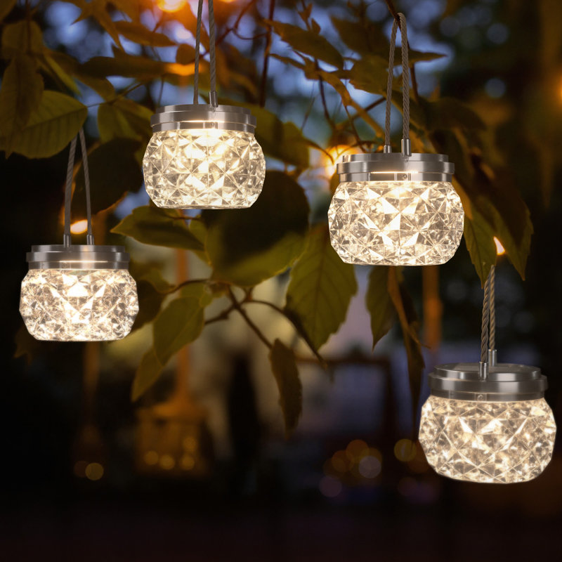  4.02"solar Integrated Led Portable Jar Outdoor Lantern, 4 Lights