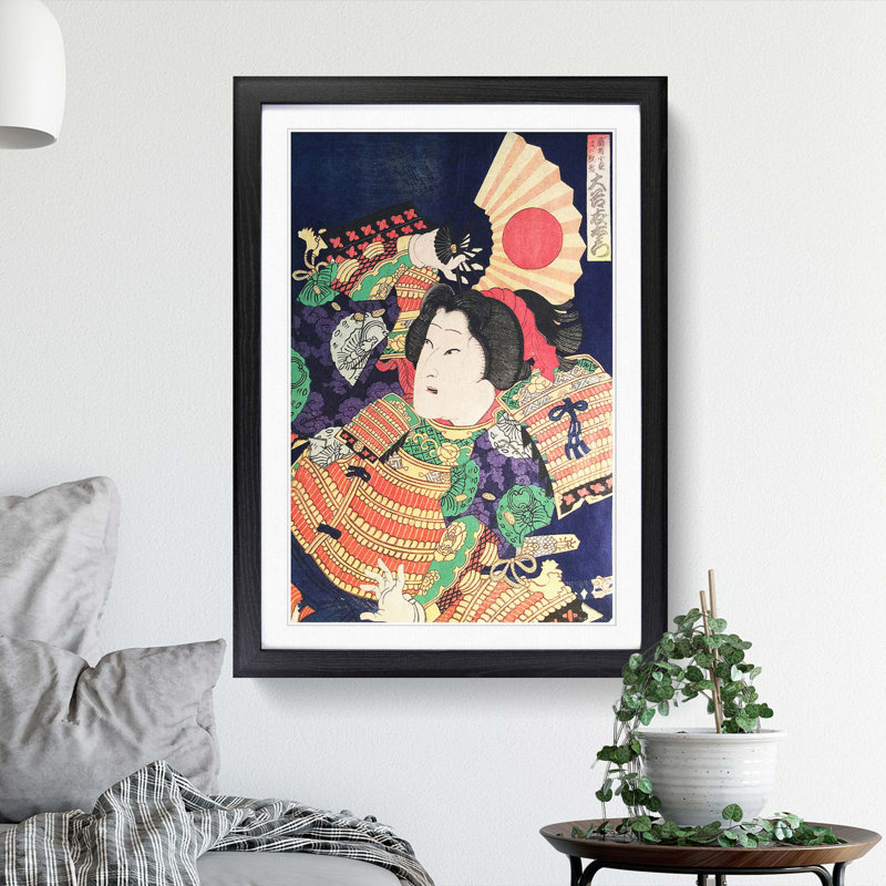 Holding the Fan by Toyohara Kunichika - Framed Print, 48cm H x 36cm W x 2cm D, Black Framed
