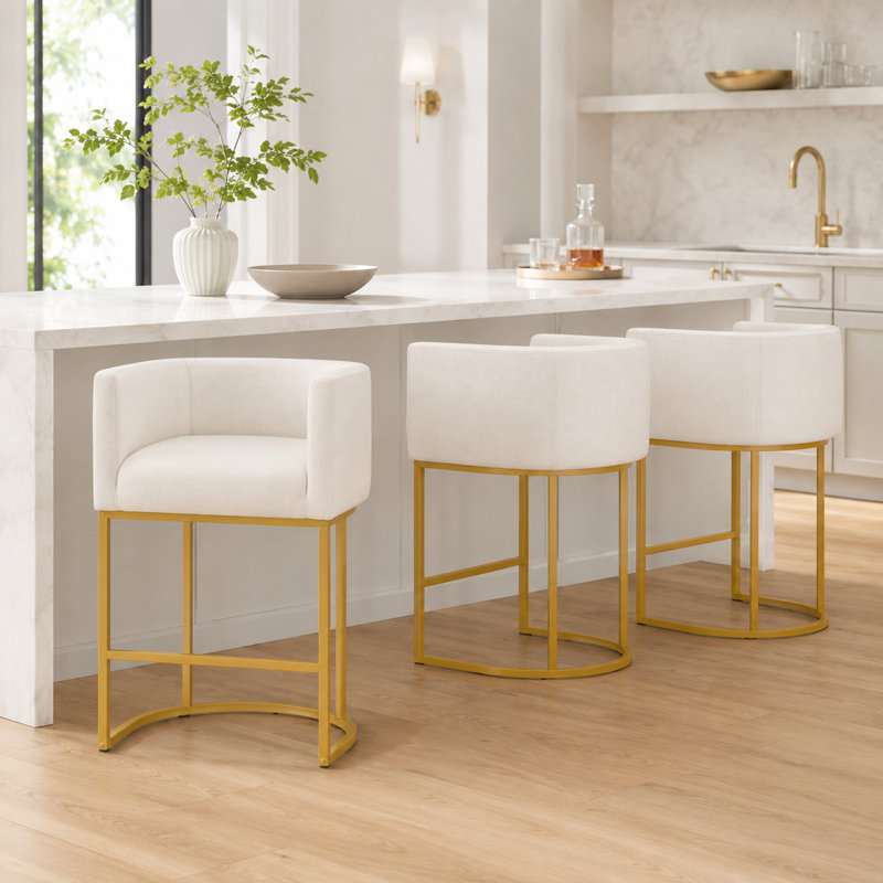 Tabouret de bar 27 po H, Beige/Gold Frame, Black