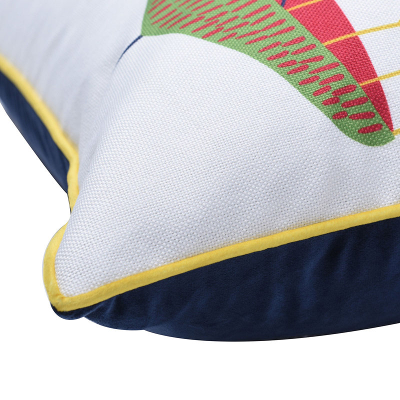 Monkey Print and Navy Velvet Double Sided Pillow with Yellow Piping, 24" x 24"