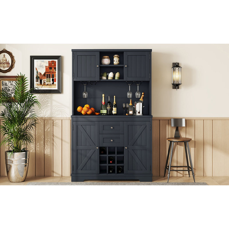 Armoire de cuisine avec rangement Coffee Bar, Bleu très foncé, Argent argent