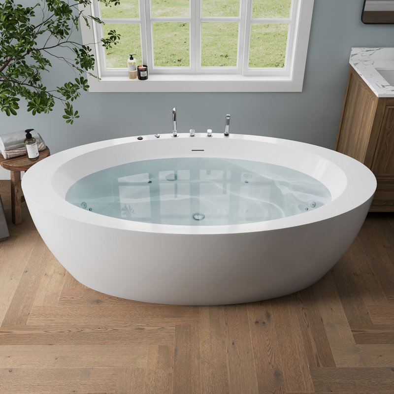 71'' Freestanding Whirlpool Tub Soaking Acrylic Bathtub With Faucet