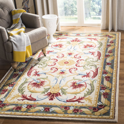 Tapis oriental en laine / coton touffeté à la main Rivoli - vert / ivoire