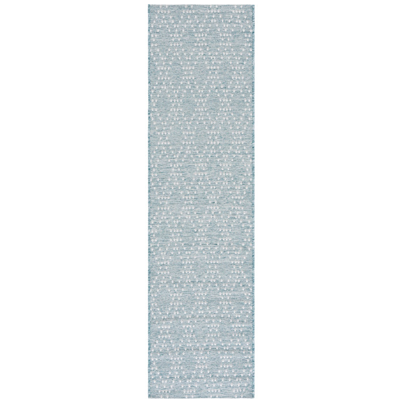 Nilteen 850 Polypropylene/Polyester Geometric Indoor/Outdoor Rug in Aqua/Beige, Runner 2'2" x 8'