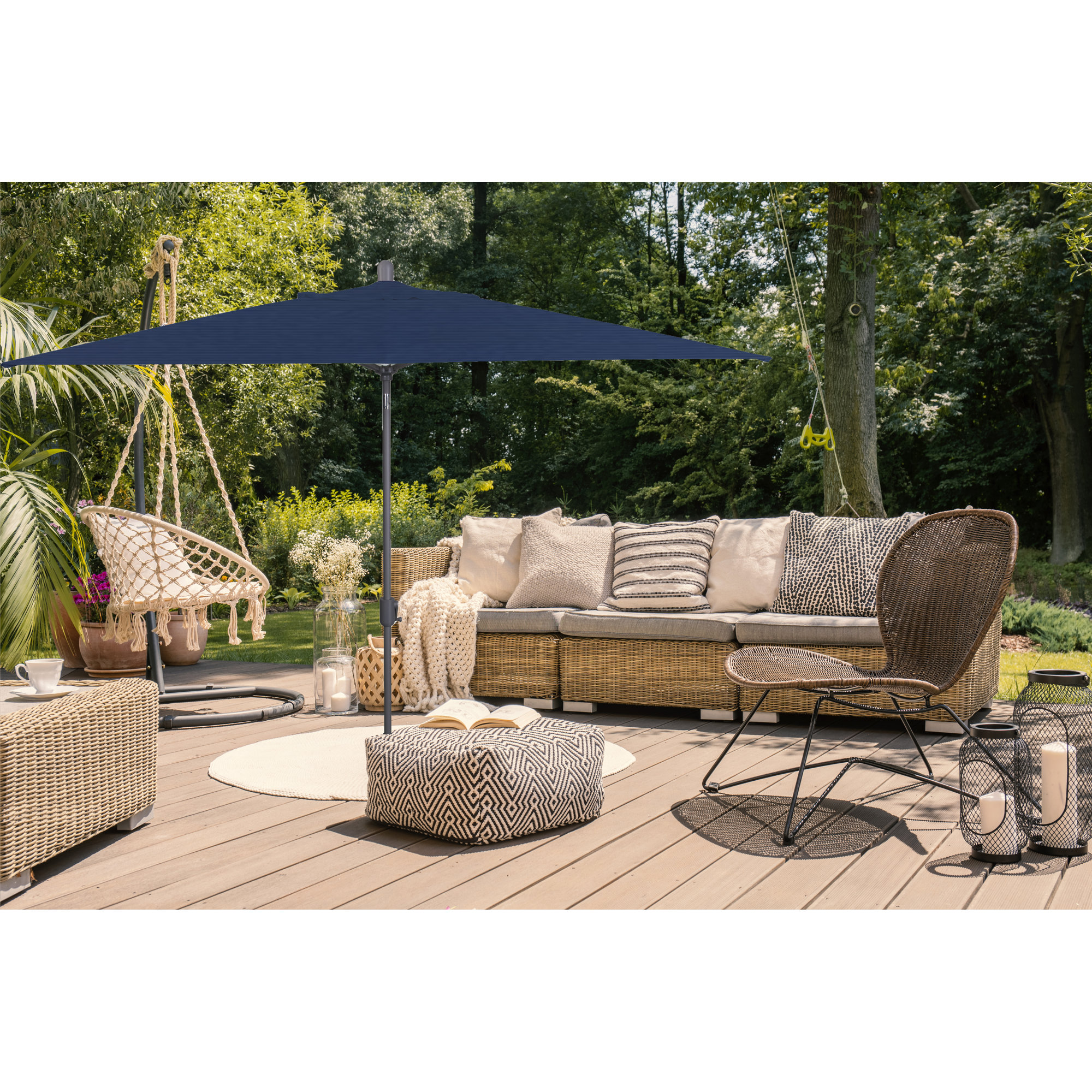 Olivier 116.7'' Outdoor Umbrella, Navy Sunbrella®, Starring Gray