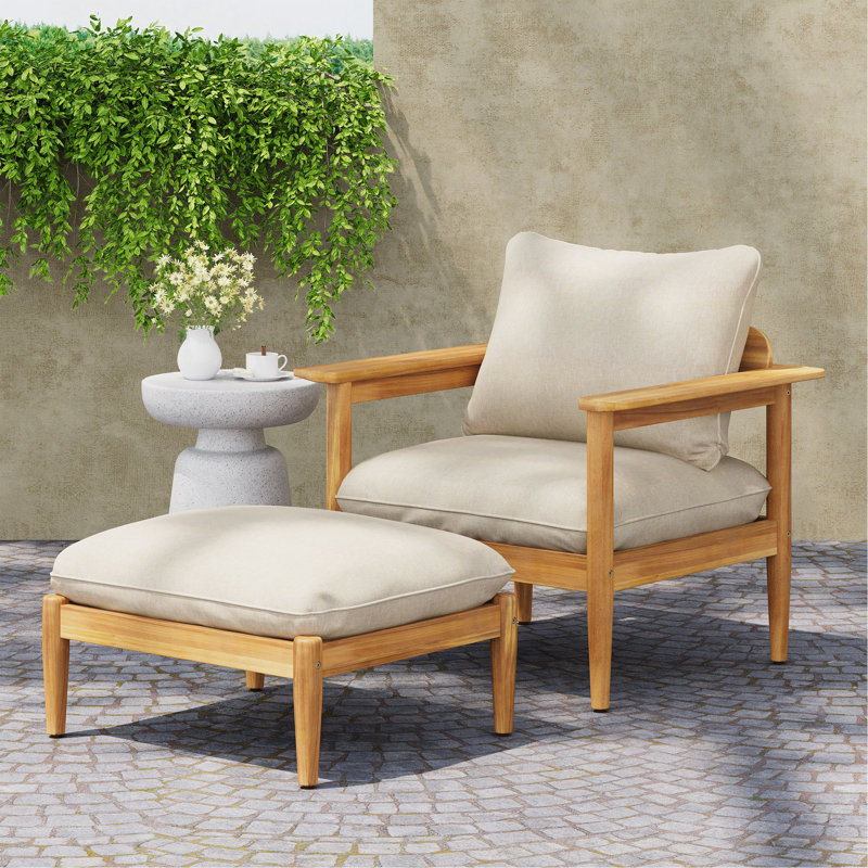Ensemble de salon d'extérieur en bois d'acacia avec fauteuil et repose-pieds