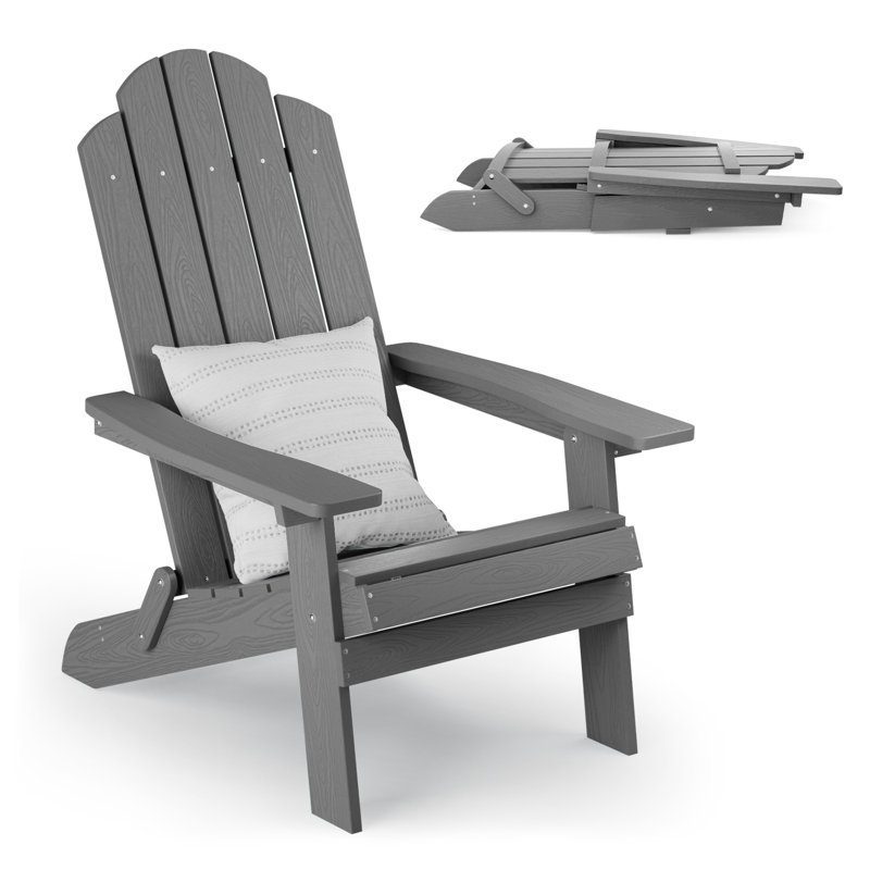 Loganne All Weather Outdoor HIPS Plastic/Resin Folding Adirondack Chair Fire Pit Chairs Oversized Patio Chair, Gray