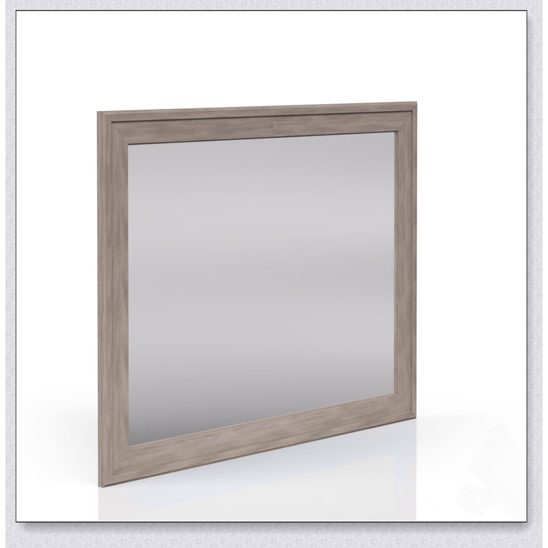 Miroir rectangulaire en bois avec finition couleur sable, verre biseauté et cadre en bois d'hévéa durable pour une décoration intérieure élégante.