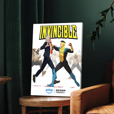 1 pièce, art mural, affiches encadrées, invincible, série principale, peinture sur toile décorative avec des personnages bourrés d'action pour la maison, le salon, la chambre, le bureau, la décoration, les œuvres d'art modernes