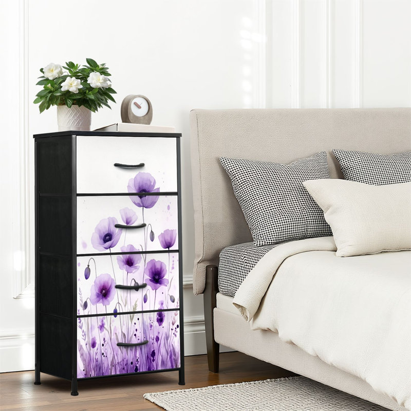 4 Drawer Dresser for Bedroom, Narrow Chest of Drawers, Wooden Top and Study Iron Frame 18"x37.5"-(WxH)