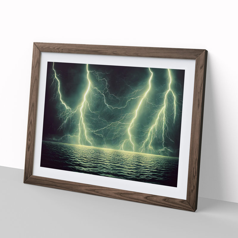 Contrasting Lightning Storm - Framed Print, 34cm H x 46cm W x 2cm D, Walnut