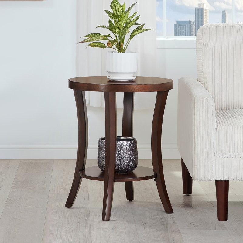 Table de bout ronde Dinh avec tablette, Brun