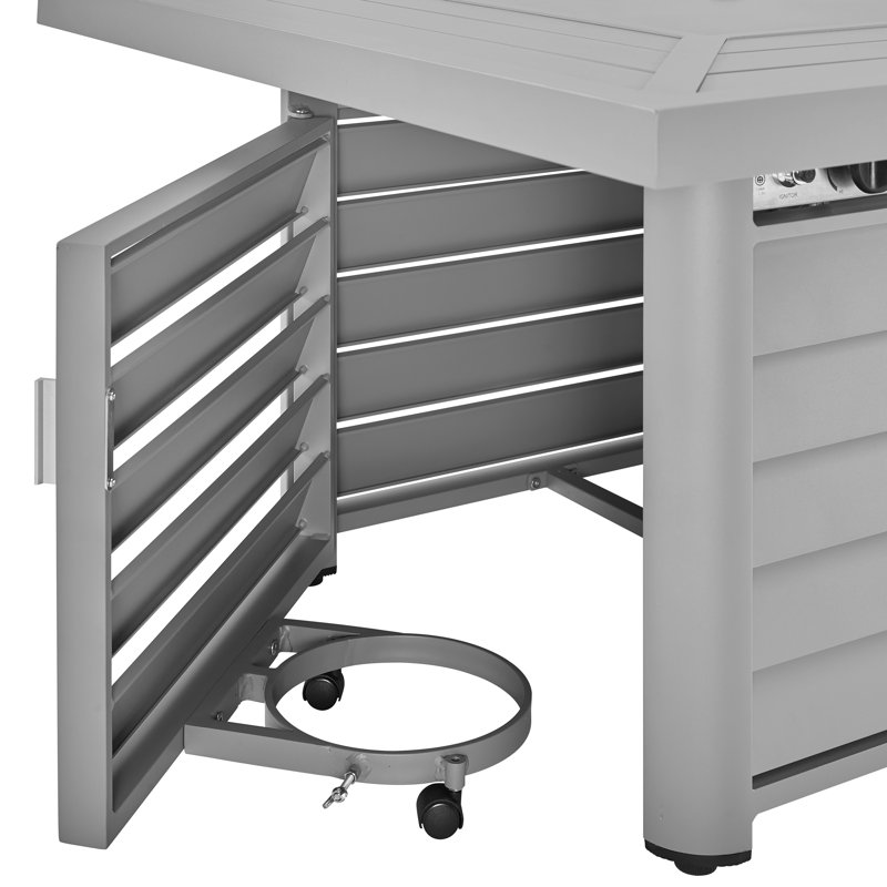Table de foyer d'extérieur au propane en aluminium avec couvercle Baecher, Gris clair, H 24,61 po x l 41,9 po x P 41,9 po
