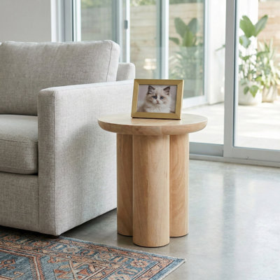 Table d'appoint ronde en bois naturel pour la décoration intérieure - Table d'appoint sculpturale moderne pour le salon, la chambre à coucher et la table de bout fonctionnelle étroite - 18 po