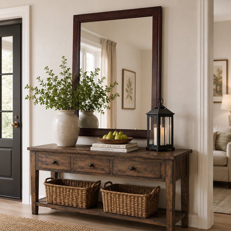 Rochana Solid Wood Flat Wall Mirror, Brown