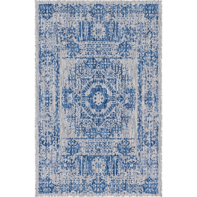 Tapis oriental bleu / gris Cowell, Rectangle 5 pi 1 po x 8 pi
