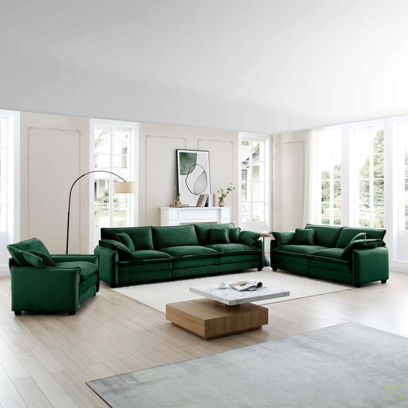 Canapé modulaire surdimensionné confortable 3 pièces, un canapé simple, un canapé 2 places et un canapé 3 places, canapé à assise profonde en velours côtelé