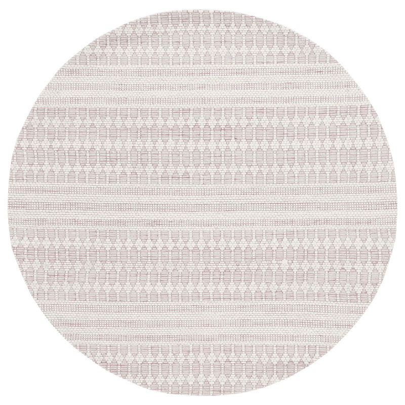 Tapis géométrique rose / ivoire tissé à la main Rabun, Rond 6 pi