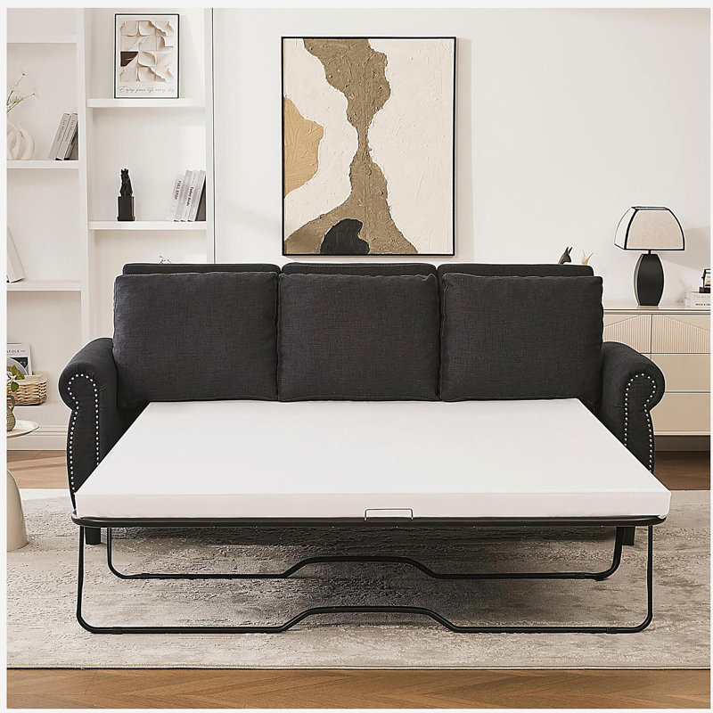 Sleeper Sofa Bed, Pull Out Couch with Mattress, 81.5'' 3 Seater Upholstery Sectional Couches, Modern Linen Convertible Sofa, Living Room Furniture for Small Spaces, Apartment, Studio, Dark Gray