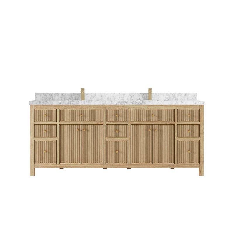 84'' Double Bathroom Vanity with Quartz Top, Carrara Marble