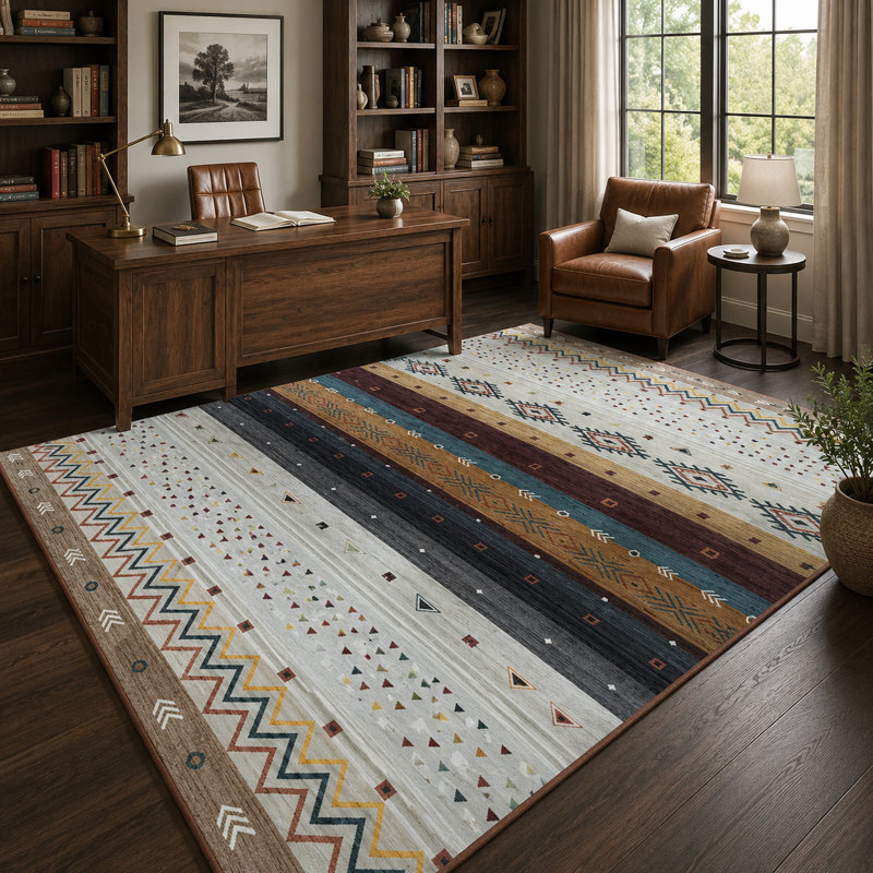 Tapis aztèque à motif marocain lavable à la machine Wymond avec envers antidérapant, Rectangle 60 po x 96 po