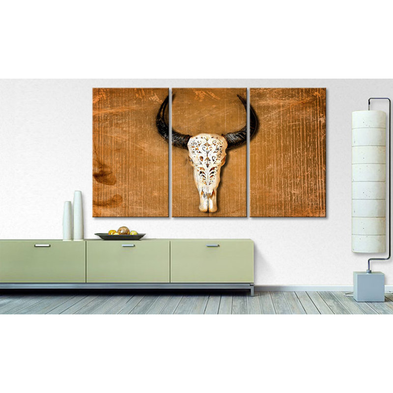 Buffalo Head - Stretched On Wooden Frame Print on Canvas, 100 cm H x 180 cm W, 3 Piece Canvas Set