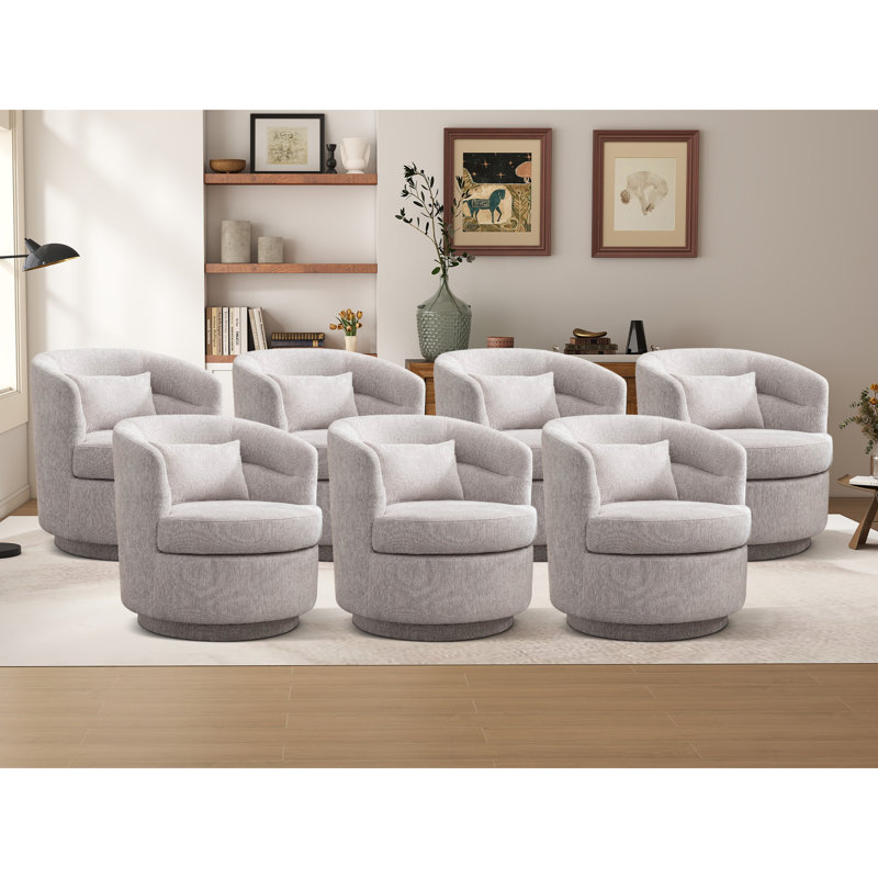 29" Wide Modern Super Soft Swivel Barrel Chair With Pillow, Light Gray