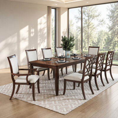 9-Piece Formal Traditional Dining Set with Separate Extension Table and Chairs, Cherry Finish with Dark Walnut Inlay