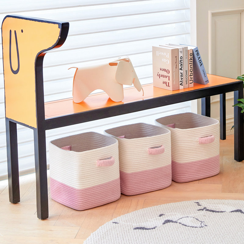 Bac de rangement en tissu Gracie Oaks, Pink/White